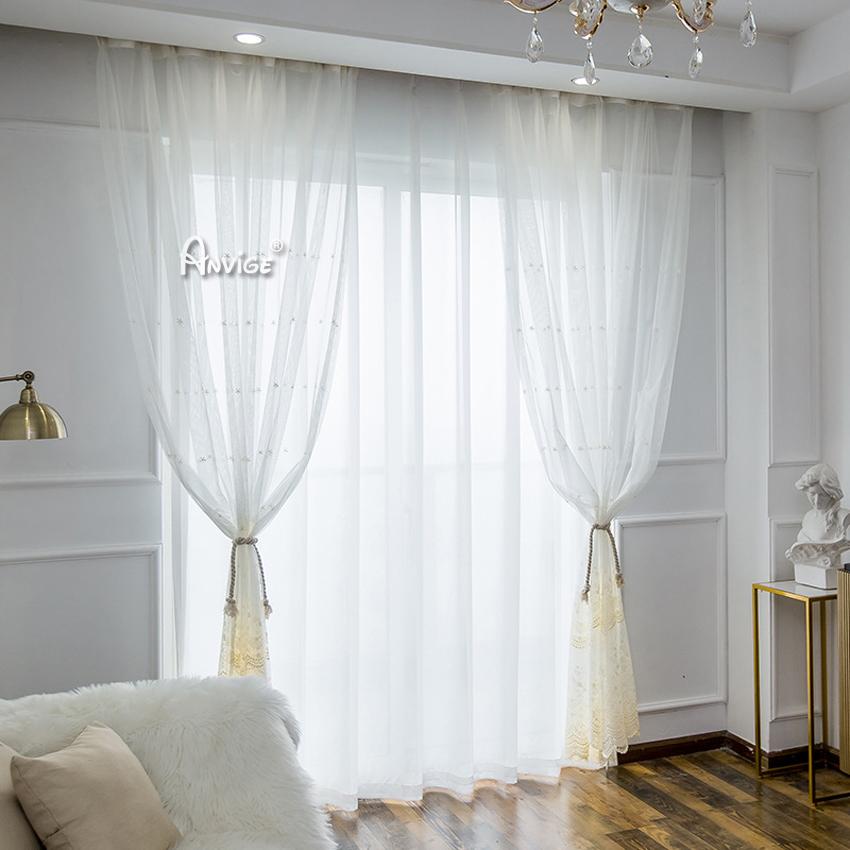 Sheer Curtain ANVIGE Pastoral White Flowers Embroidered,Grommet Window Curtain Sheer Curtains For Living Room,52''Wx63''L,1 Panel roman shades roman blinds curtains window treatment window shade window blind customized roman shades curtain drapes curtains for living room