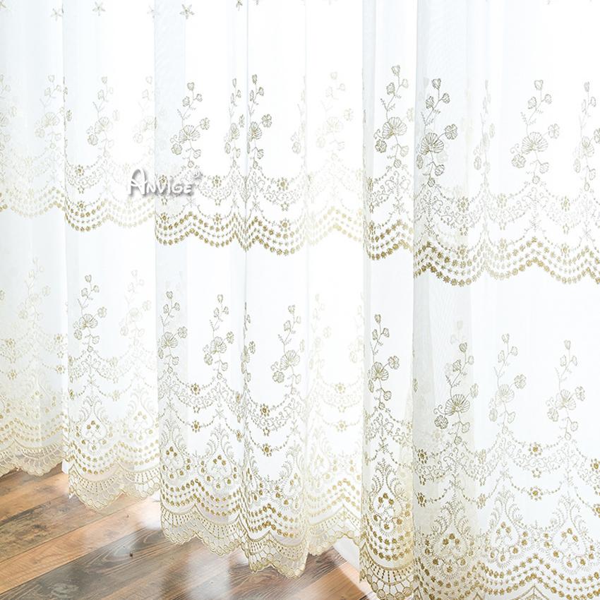 Sheer Curtain ANVIGE Pastoral White Flowers Embroidered,Grommet Window Curtain Sheer Curtains For Living Room,52''Wx63''L,1 Panel roman shades roman blinds curtains window treatment window shade window blind customized roman shades curtain drapes curtains for living room