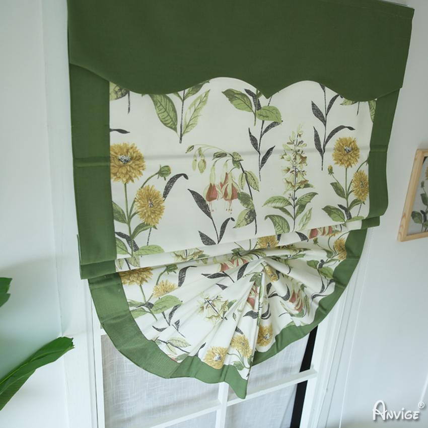 Roman Shade ANVIGE Pastoral Yellow Flowers Printed Green Banded Customized Fan Roman Shades ,Easy Install Washable Curtains ,Customized Window Curtain Drape, 24"W X 64"H roman shades roman blinds curtains window treatment window shade window blind customized roman shades curtain drapes curtains for living room