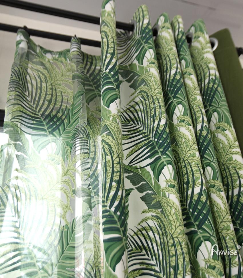 Pastoral Curtain ANVIGE Tropical Green Banana Leaves Printed,Grommet Window Curtain Blackout Curtains For Living Room,52''Wx63''L,1 Panel roman shades roman blinds curtains window treatment window shade window blind customized roman shades curtain drapes curtains for living room