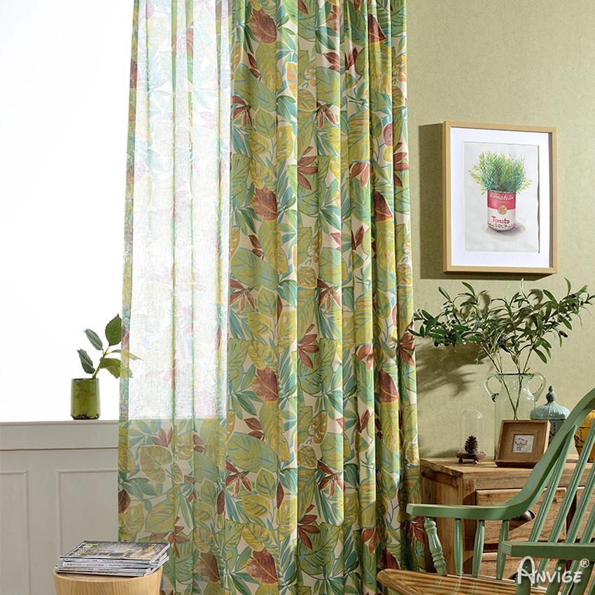 Pastoral Curtain ANVIGE Tropical Rain Forest Green Leaves Printed,Grommet Window Curtain Blackout Curtains For Living Room,52''Wx63''L,1 Panel roman shades roman blinds curtains window treatment window shade window blind customized roman shades curtain drapes curtains for living room