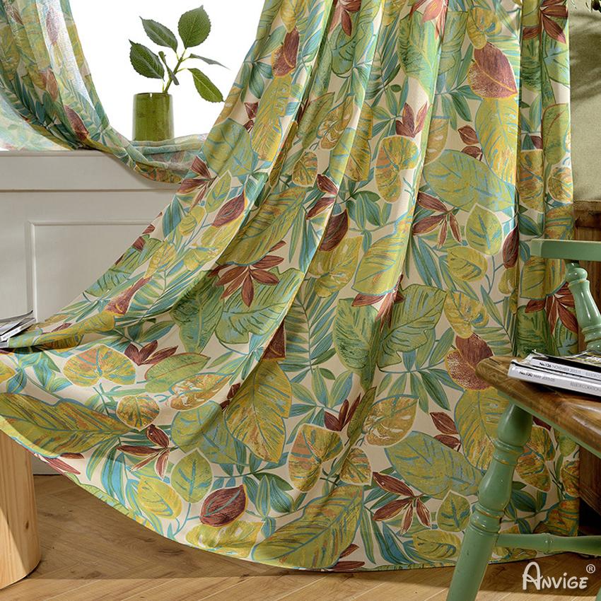 Pastoral Curtain ANVIGE Tropical Rain Forest Green Leaves Printed,Grommet Window Curtain Blackout Curtains For Living Room,52''Wx63''L,1 Panel roman shades roman blinds curtains window treatment window shade window blind customized roman shades curtain drapes curtains for living room