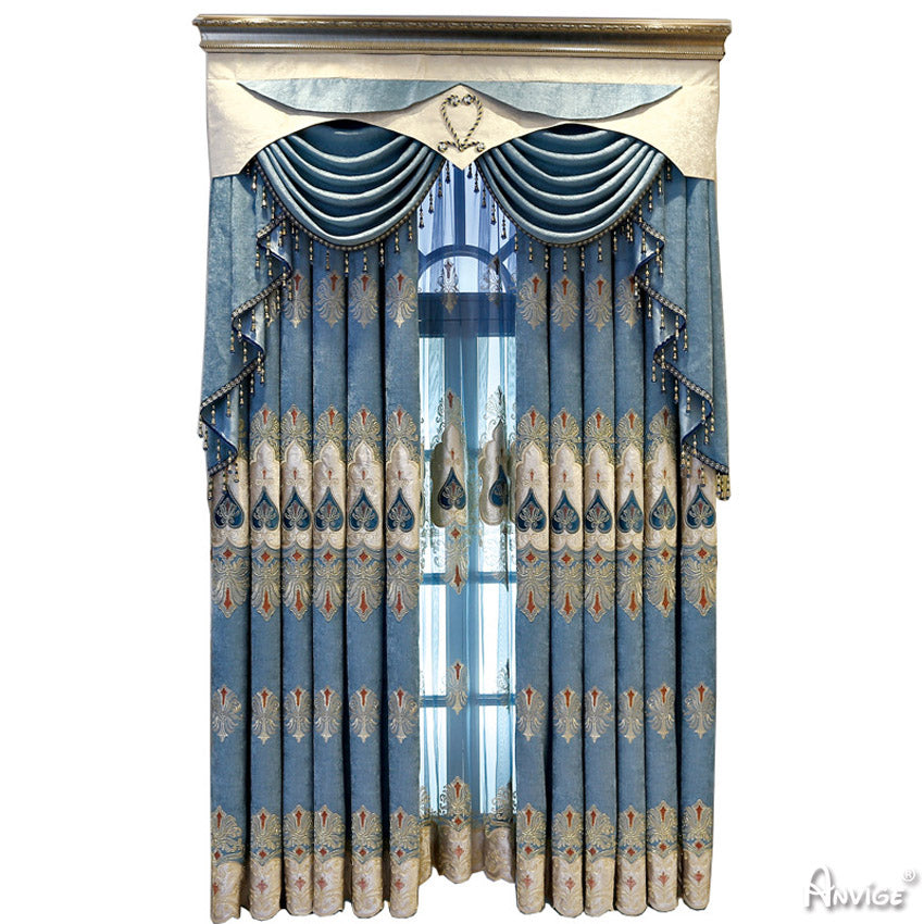ANVIGE European Retro Blue Embroidered Curtain With Valance,Custom Made Blackout Window Drapes For Living Room blackout roman shades custom roman shades linen roman shades fabric roman shades custom roman window shades faux roman shade relaxed roman shades affordable roman shades diy roman shades from blinds fabric roman window shades roman shades for bathroom cheap roman shades flat roman shades roman shade valance roman shades with curtains sheer roman shades roman shades bedroom striped roman shades roma